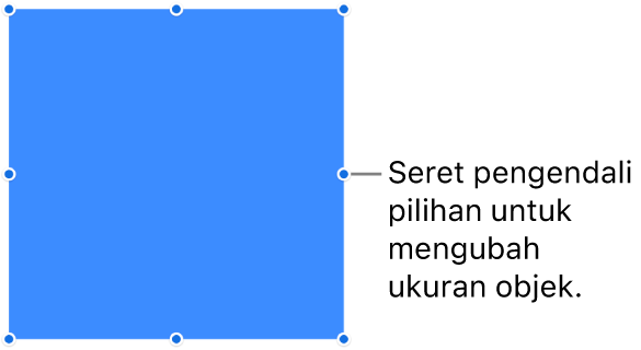 Objek dengan titik berwarna biru di tepinya untuk mengubah ukuran objek.