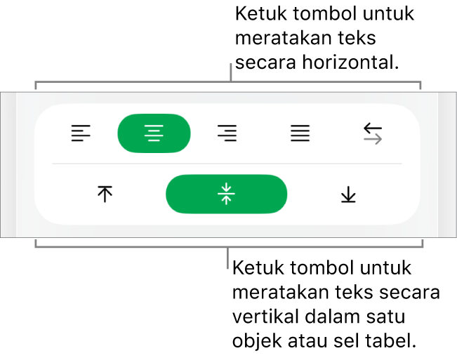 Tombol perataan horizontal dan vertikal untuk teks.