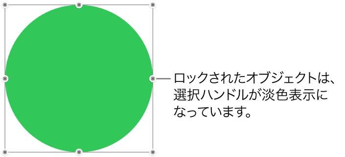 ロックされたオブジェクト。選択ハンドルが淡色表示になった状態。