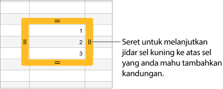 Sel yang dipilih dengan jidar kuning besar yang boleh anda seret untuk mengisi auto sel.