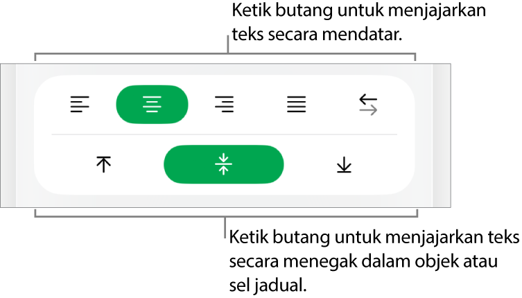 Butang melintang atau menegak untuk teks.