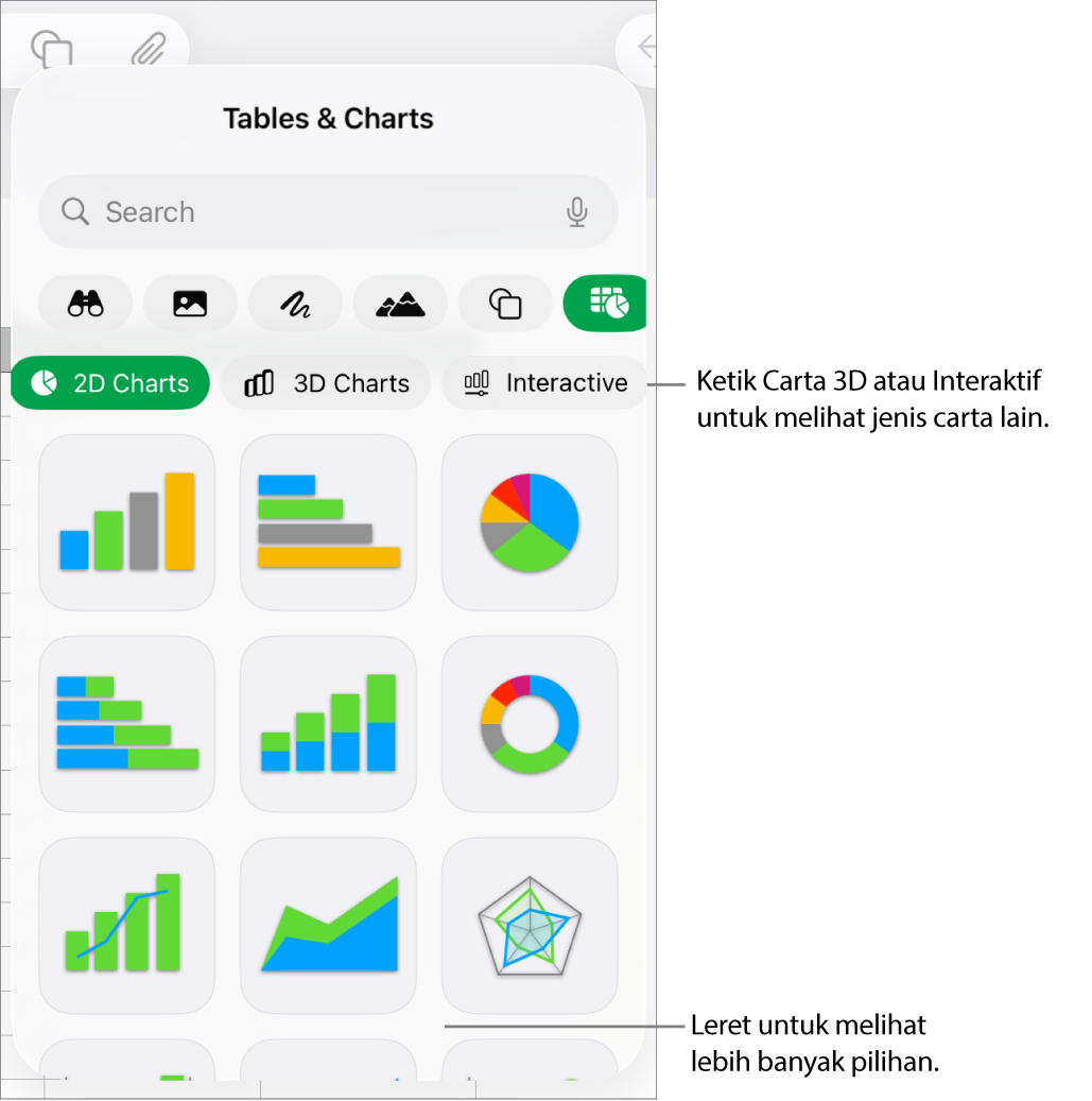 Menu carta menunjukkan carta 2D.