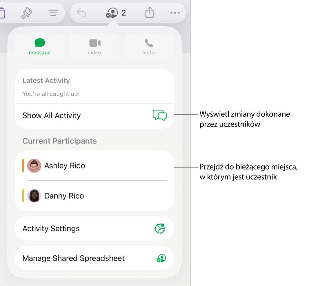 Menu współpracy z wymienionymi aktualnymi uczestnikami.