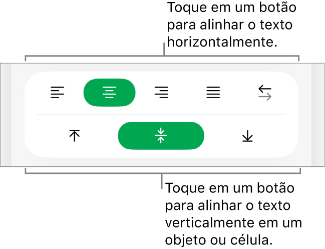 Botões de alinhamento horizontal e vertical de texto.