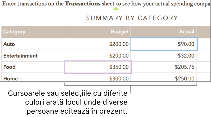 Cursoarele sau selecțiile cu diferite culori arată locul unde diverse persoane editează în prezent.