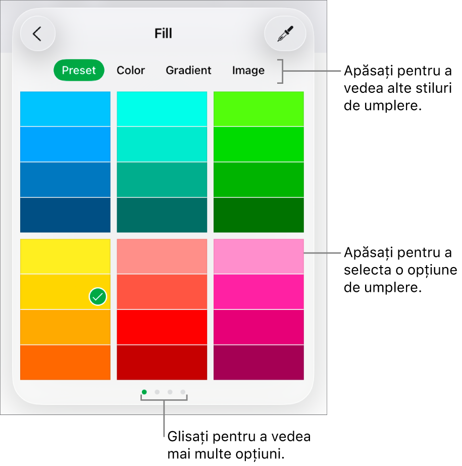 Comenzi de umplere din fila Stil a barei laterale Format.