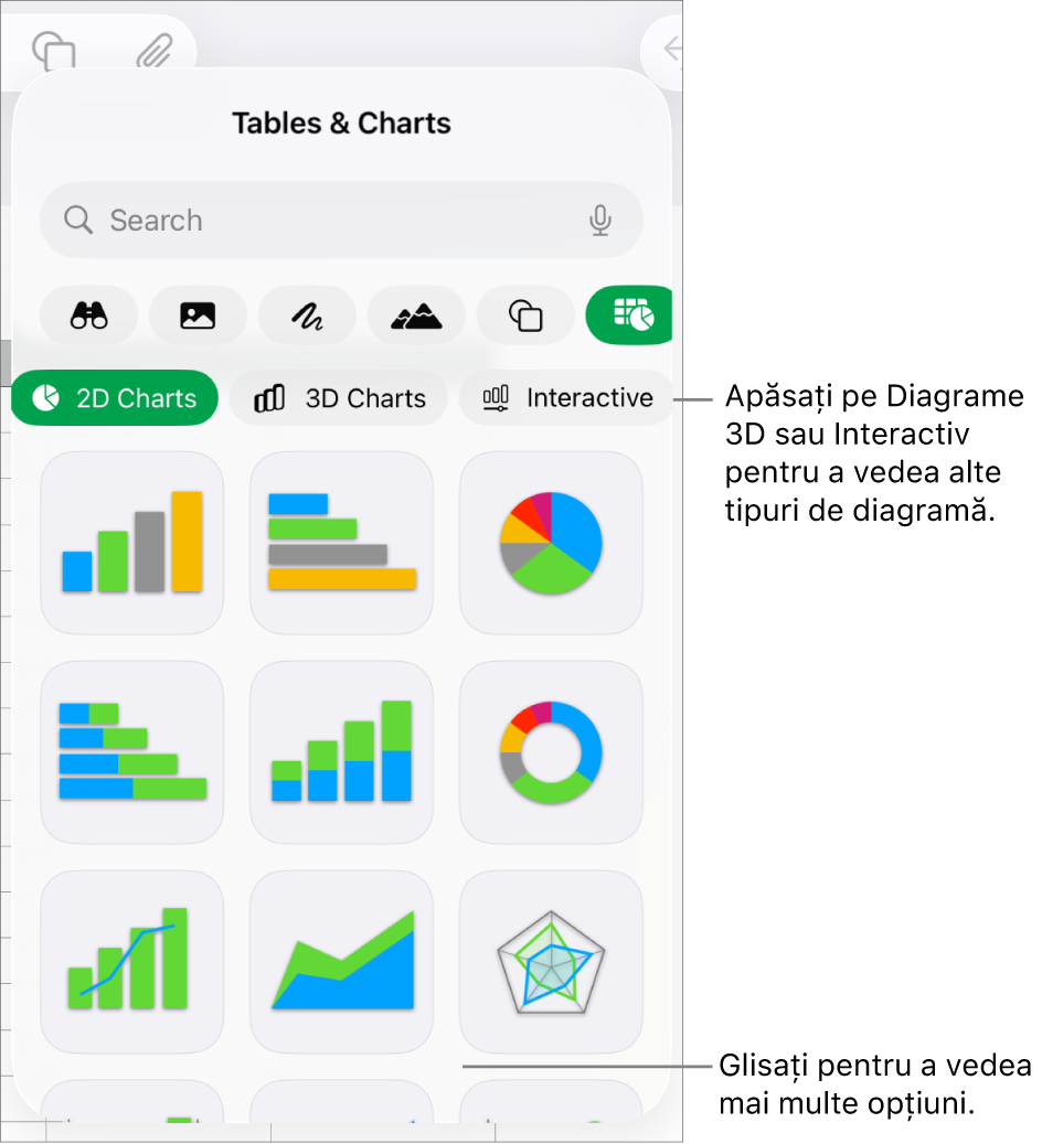 Meniul Diagramă afișând diagrame 2D.