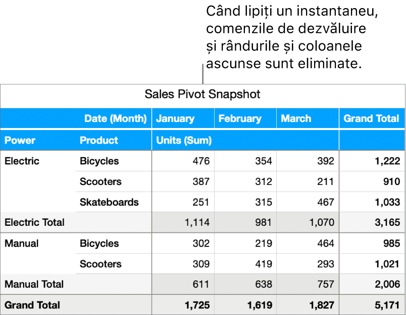 Instantaneul unui tabel pivot.