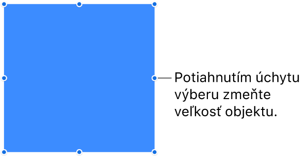 Objekt s modrými bodkami po okrajoch slúžiaci na úpravu veľkosti objektu.