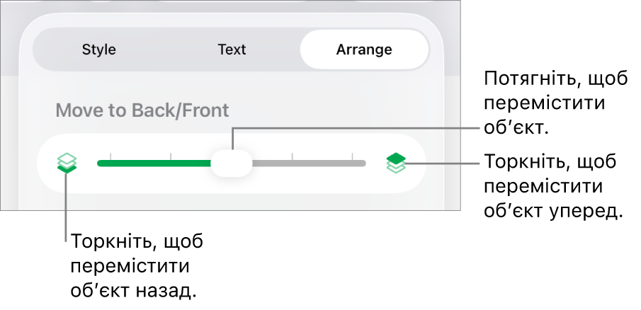 Кнопка переміщення назад, кнопка переміщення вперед і повзунок шарів.