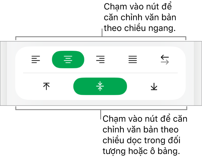 Các nút căn chỉnh theo chiều ngang và chiều dọc cho văn bản.