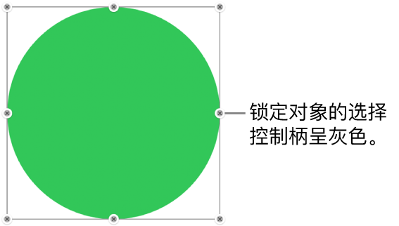包含灰色选择控制柄的锁定对象。