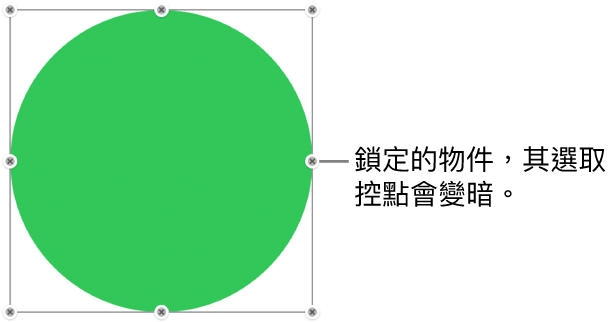 鎖定的物件顯示變暗的選取控點。