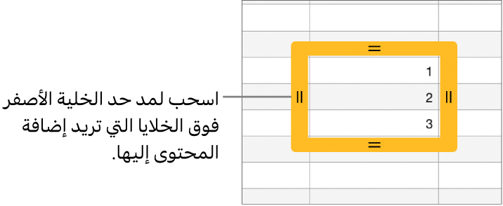 خلية محددة تحتوي على حد أصفر كبير يمكنك سحبه لتعبئة الخلايا تلقائيًا.