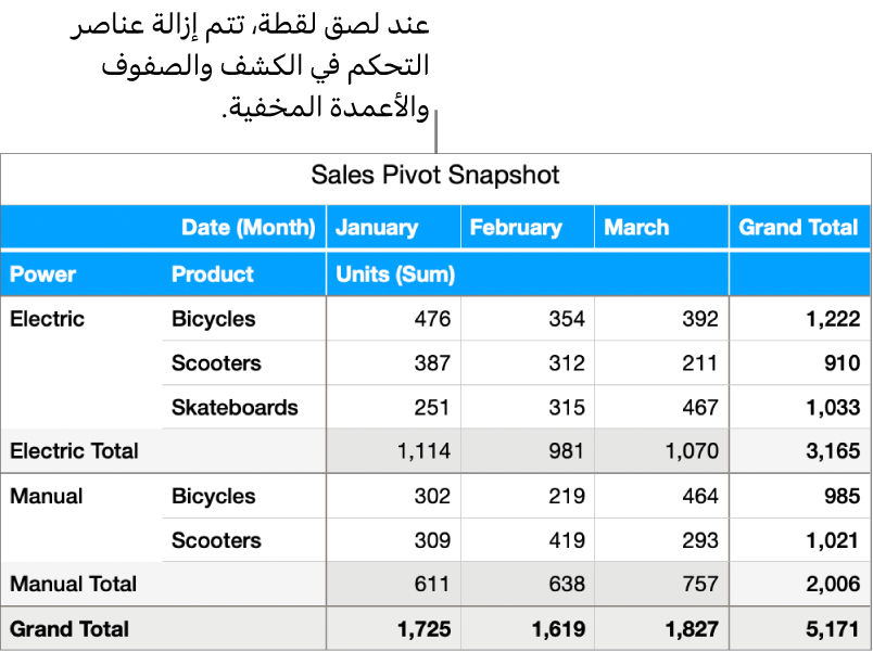 لقطة لجدول محوري.