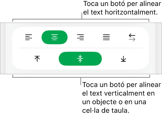Botons d’alineació horitzontal i vertical del text.