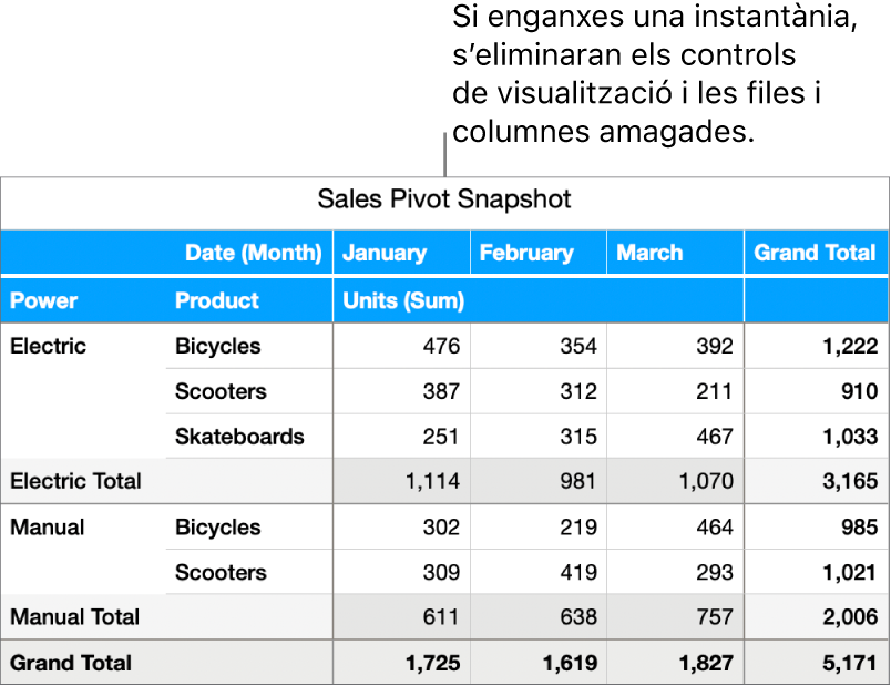 Instantània d’una taula dinàmica.
