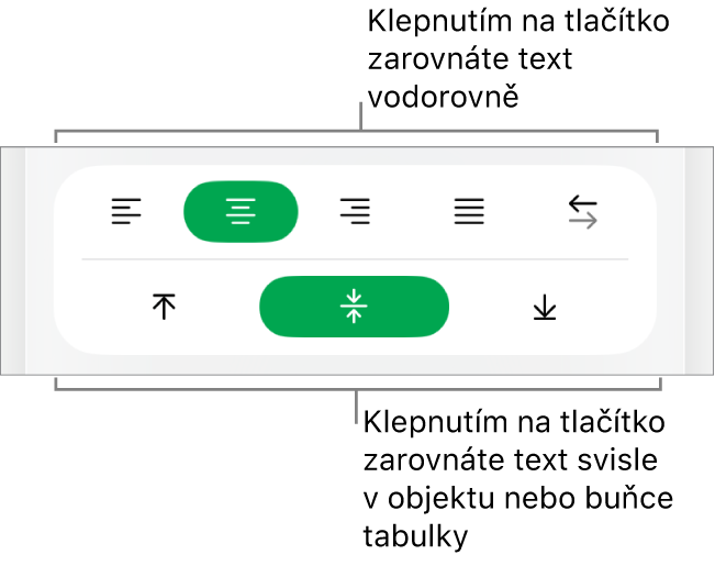 Tlačítka horizontálního a vertikálního zarovnání pro text