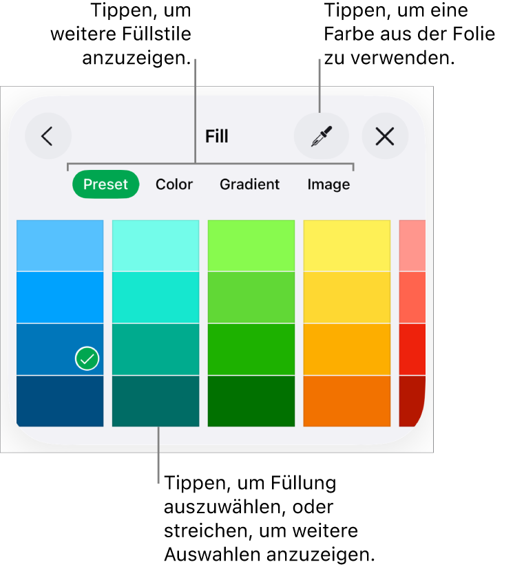 Fülloptionen im Tab „Stil“ der Taste „Format“