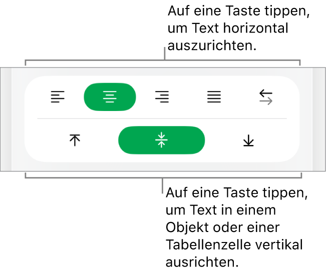 Horizontale und vertikale Ausrichtungstasten für Text