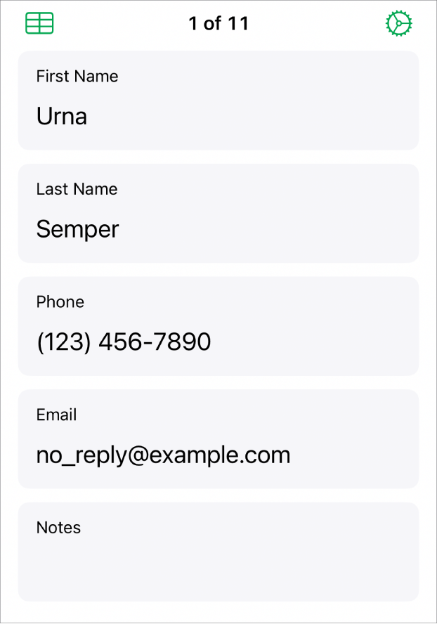 Μια εγγραφή σε μια φόρμα με πεδία ονόματος, αριθμού τηλεφώνου, email κ.ά. Επίσης, τα στοιχεία ελέγχου για προβολή του συνδεδεμένου πίνακα και τα στοιχεία ελέγχου διαμόρφωσης φόρμας.