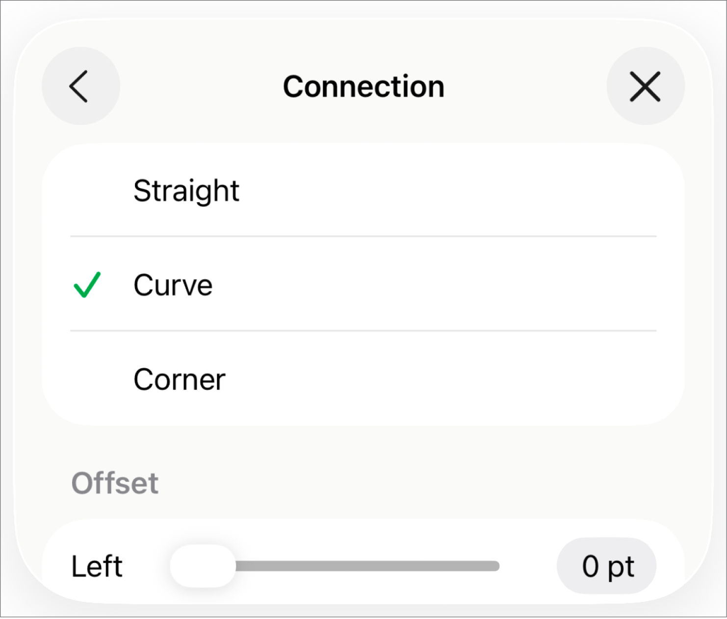 The Connection controls with Curve selected.