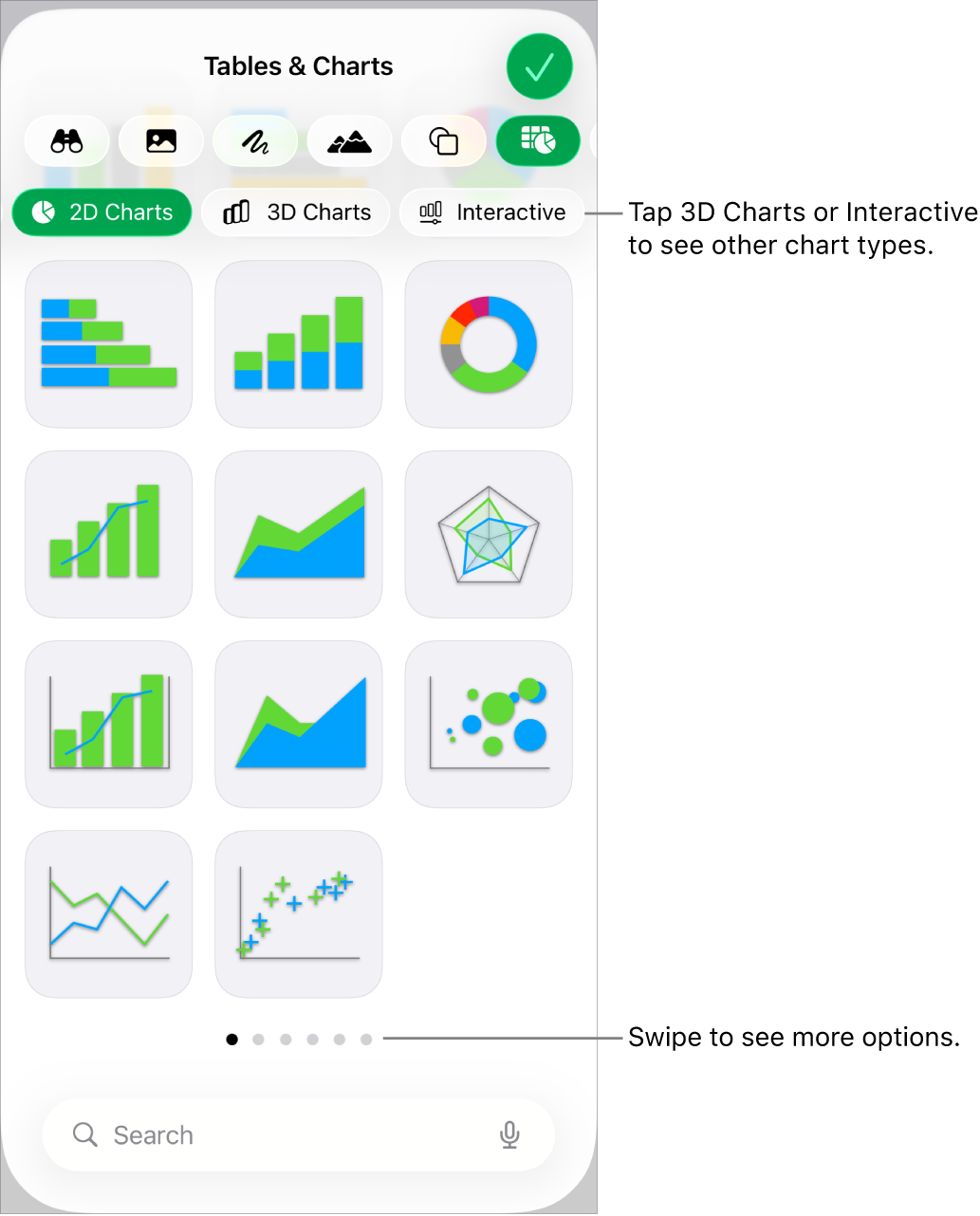The chart menu showing 2D charts.