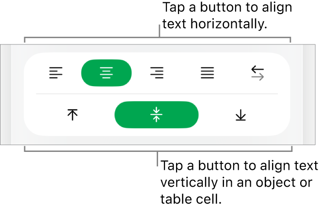 Horizontal and vertical alignment buttons for text.