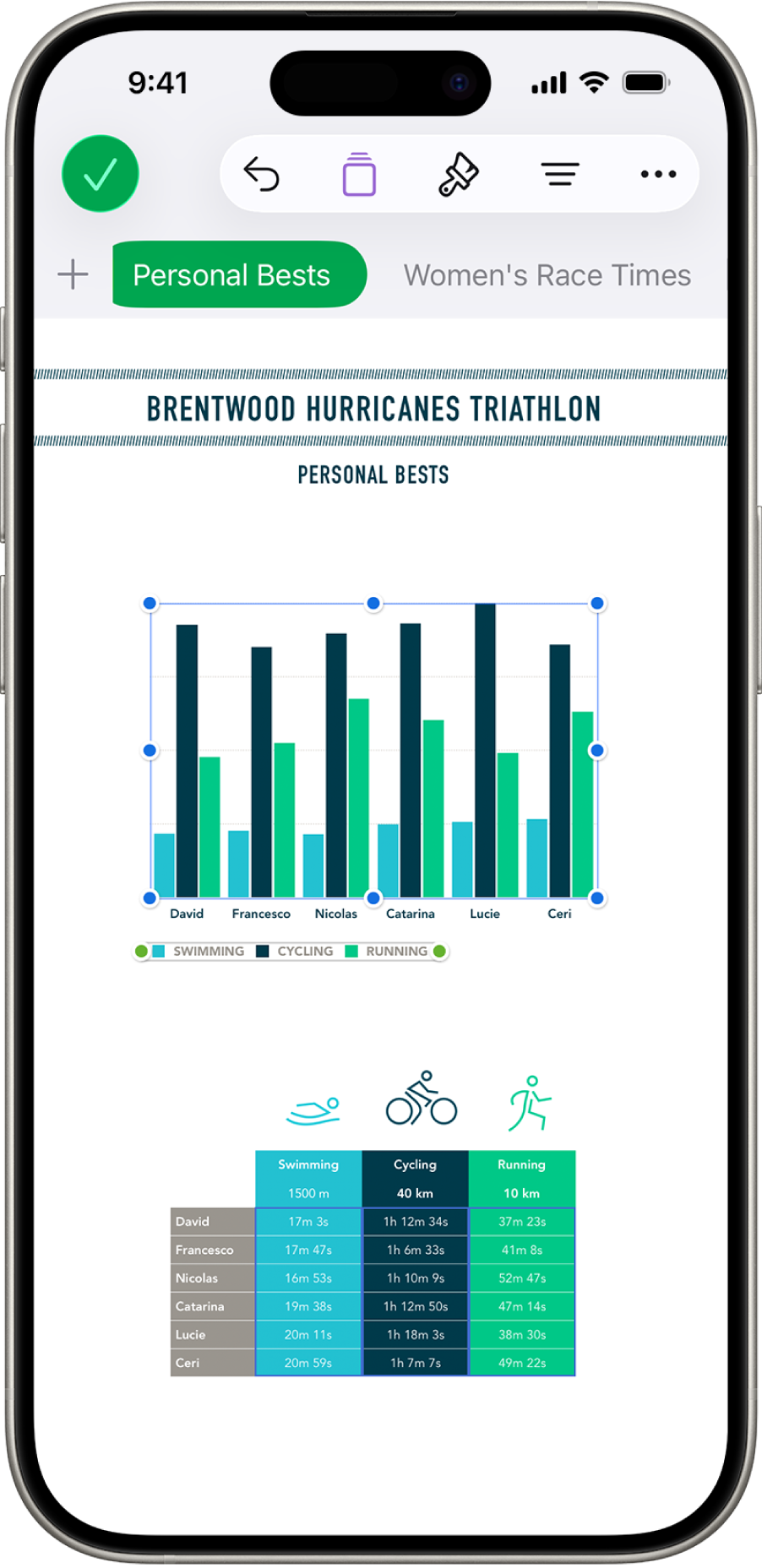 A spreadsheet tracking hiking information, showing sheet names near the top of the screen. The Add Sheet button is on the left, followed by sheet tabs for Elevation and Trail Segments.