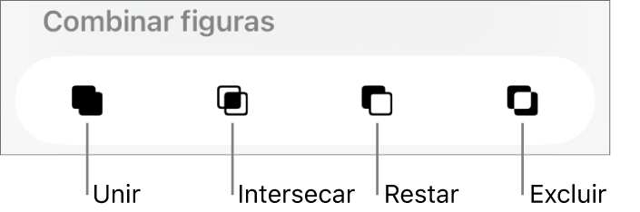 Botones Unir, Cruzar, Sustraer y Excluir debajo de Combinar figuras.