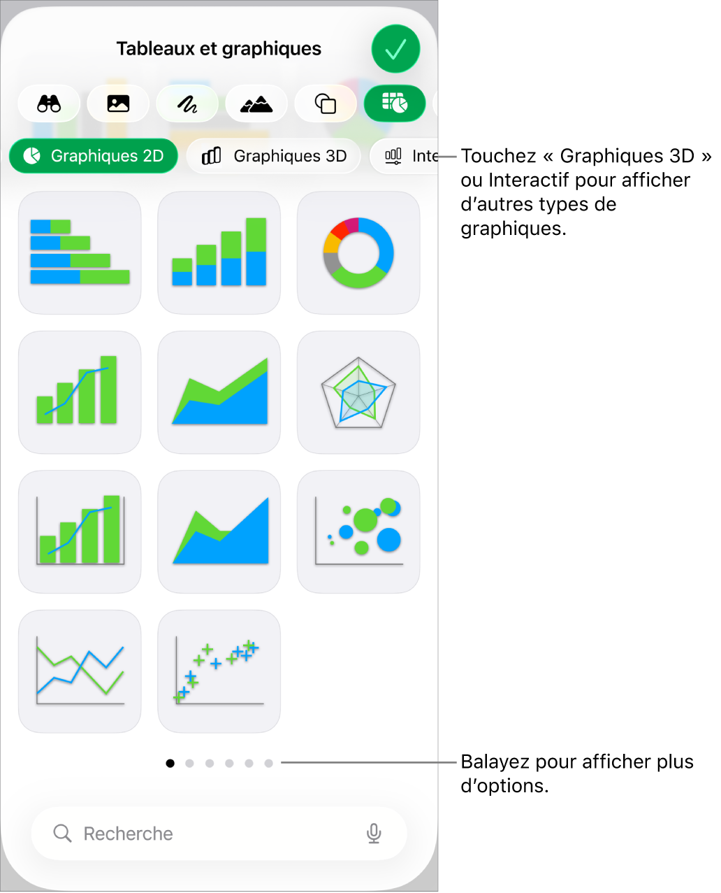 Menu Graphique affichant des graphiques 2D.