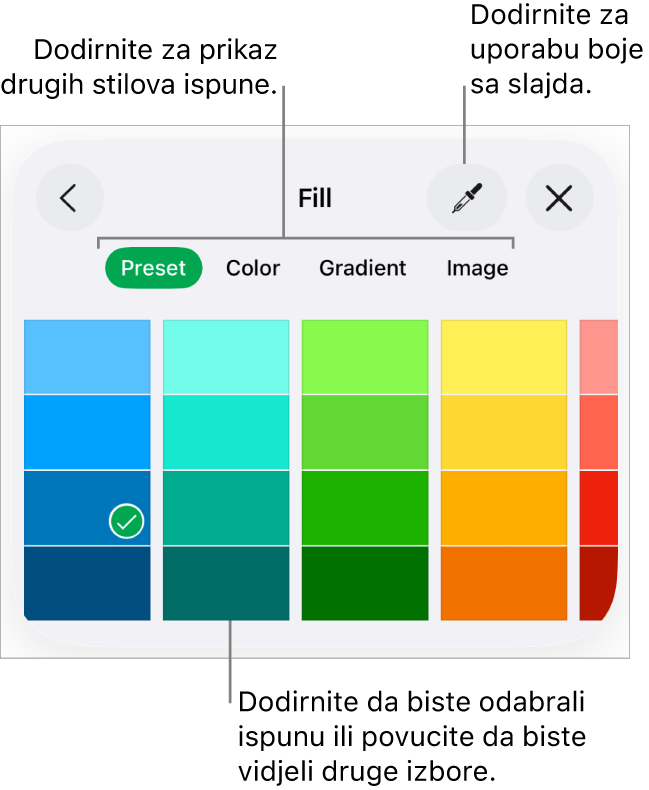 Opcije ispune u kartici Stil tipke Formatiraj.