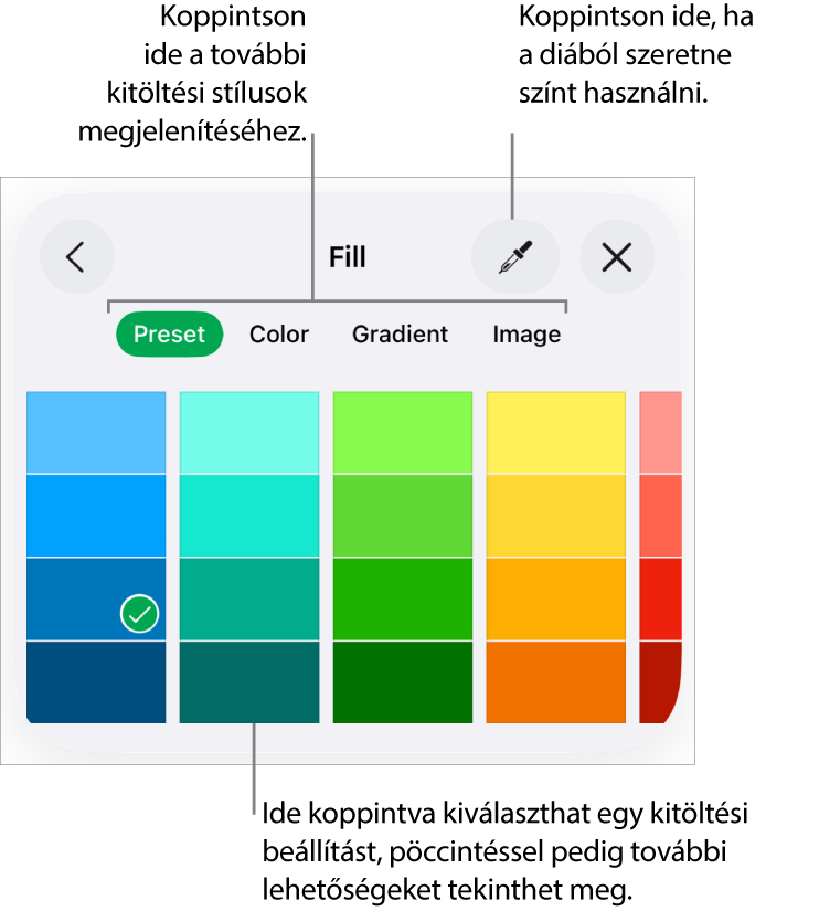 Kitöltési beállítások a Formátum gombbal elérhető Stílus lapon.