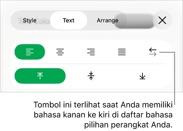 Bagian Gaya di menu Format dengan keterangan ke tombol Kanan ke Kiri.