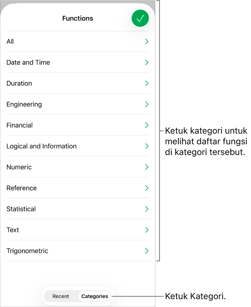 Browser Fungsi dengan tombol Kategori dipilih dan daftar kategori di bawah.