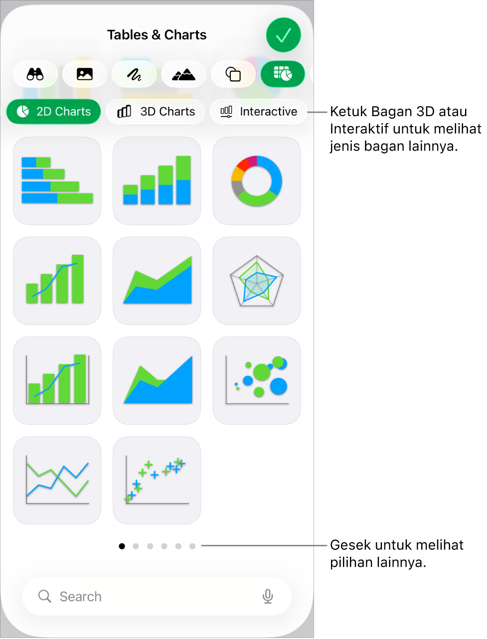 Menu bagan menampilkan bagan 2D.
