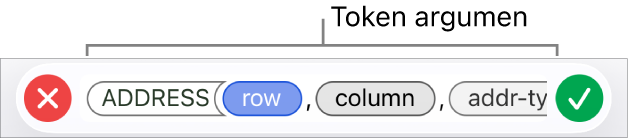 Editor Formula yang menampilkan fungsi dengan token argumen.