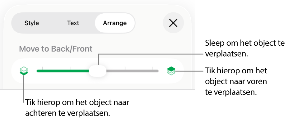 De achteruitknop, de vooruitknop en de schuifknop voor lagen.