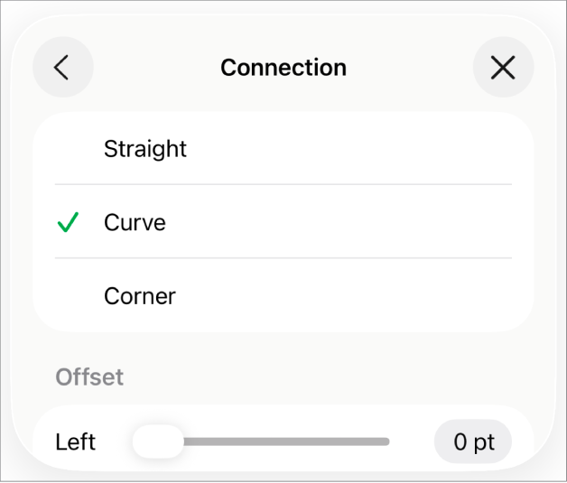 De aansluitingsregelaars waarbij 'Curve' is geselecteerd.