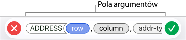 Edytor formuł zawierający funkcję z tokenami argumentów.