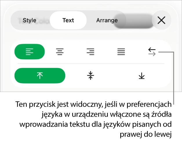 Sekcja Styl na pasku bocznym Format z opisem wskazującym przycisk Od prawej do lewej.