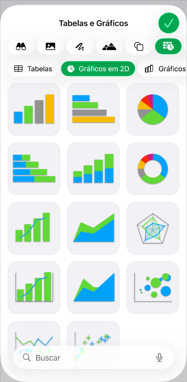 Menu de gráficos mostrando gráficos em 2D.