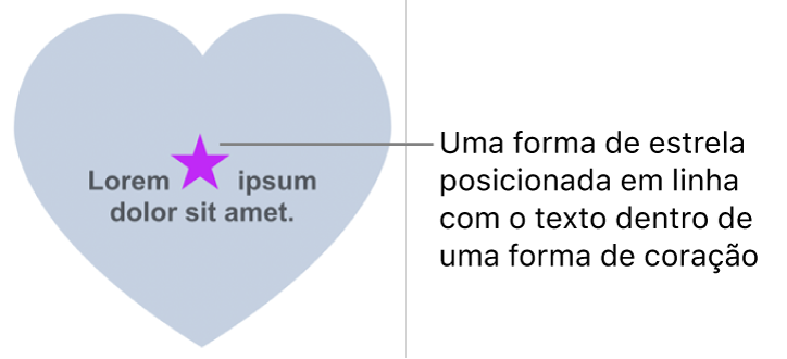 Uma forma de estrela aparece alinhada ao texto dentro de uma forma de coração.