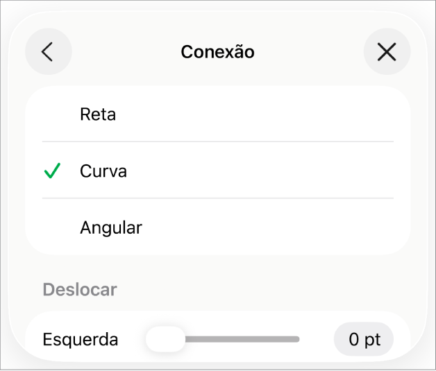 Os controles de Conexão com Curva selecionada.