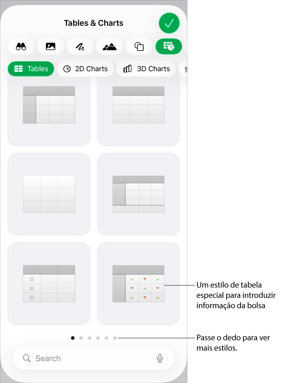 O botão “Tabela” selecionado, com estilos de tabela apresentados abaixo.