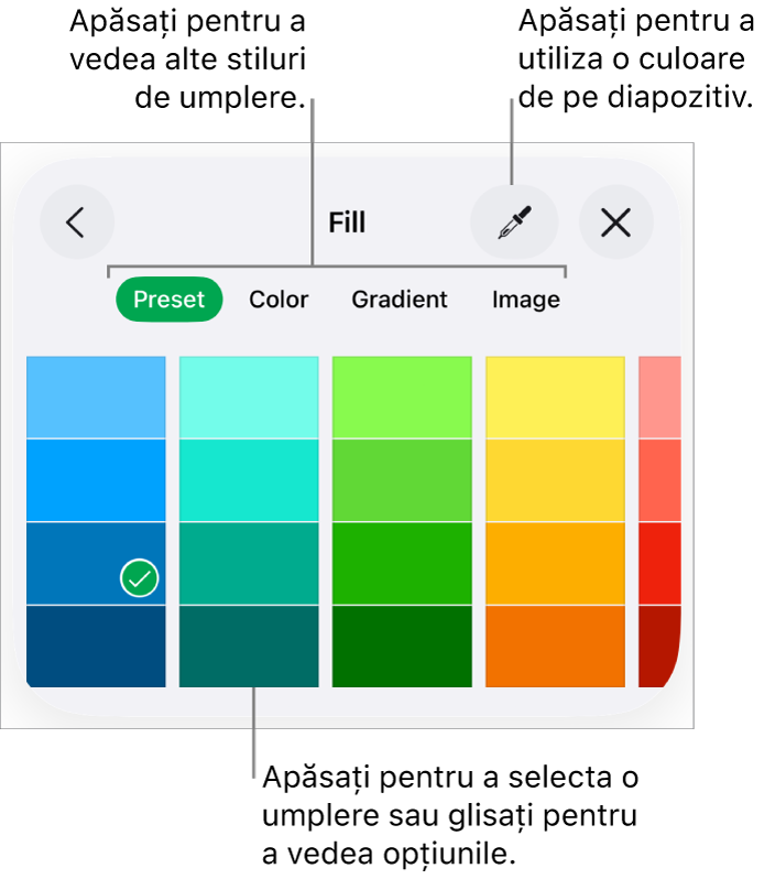 Comenzi de umplere din fila Stil a barei laterale Format.