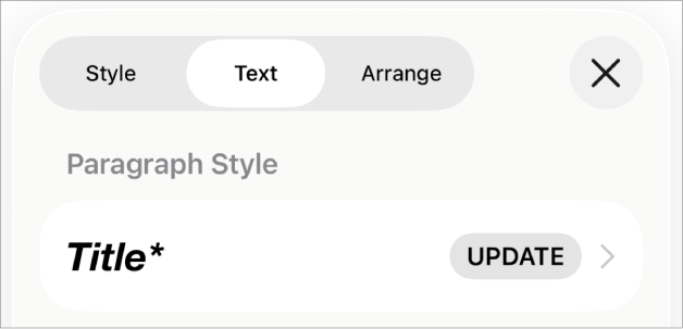 En styckestil med en asterisk bredvid och knappen Uppdatera till höger.