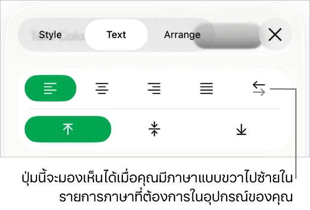 ส่วนลักษณะของปุ่มรูปแบบพร้อมคำอธิบายของปุ่มขวาไปซ้าย