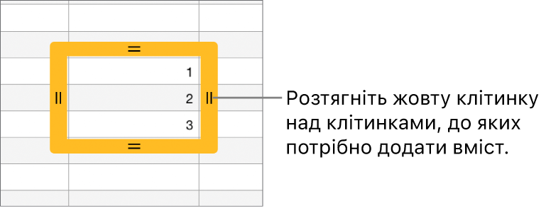 Вибрана клітинка з великою жовтою рамкою, потягнувши яку, можна автоматично заповнити інші клітинки.
