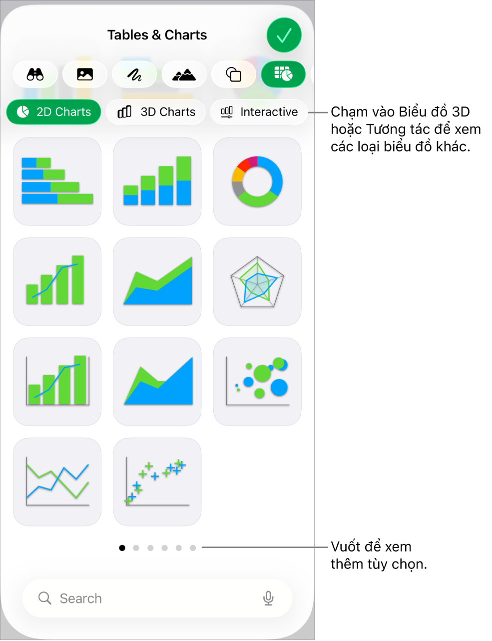 Menu biểu đồ đang hiển thị biểu đồ 2D.